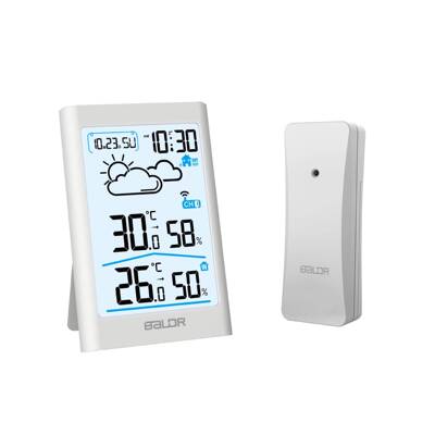 BALDR竖款室内外温湿度计家用无线气象站LCD显示天气预报电子闹钟