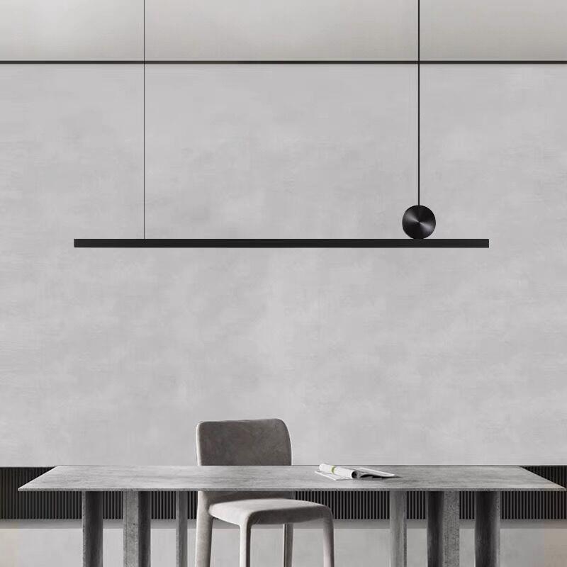 北欧极简全铜黑色餐厅吊灯意式几何吧台岛台灯办公室一字长条灯具