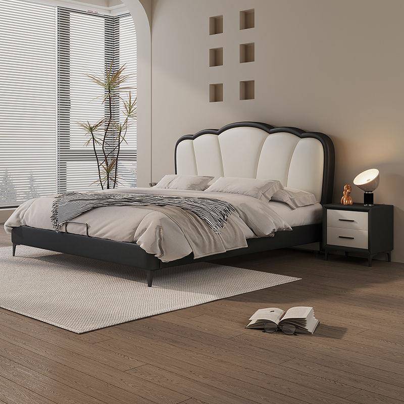 奶油风法式花瓣真皮床现代简约公主床主卧轻奢风实木双人床纯实木