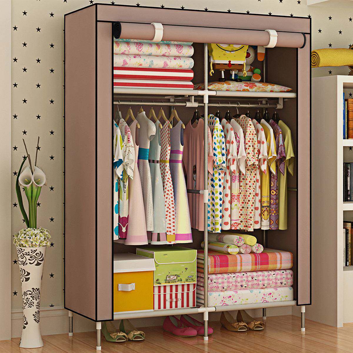 出租屋宝宝经济型衣服收纳整理无纺布防潮钢管简易加粗加厚布衣柜