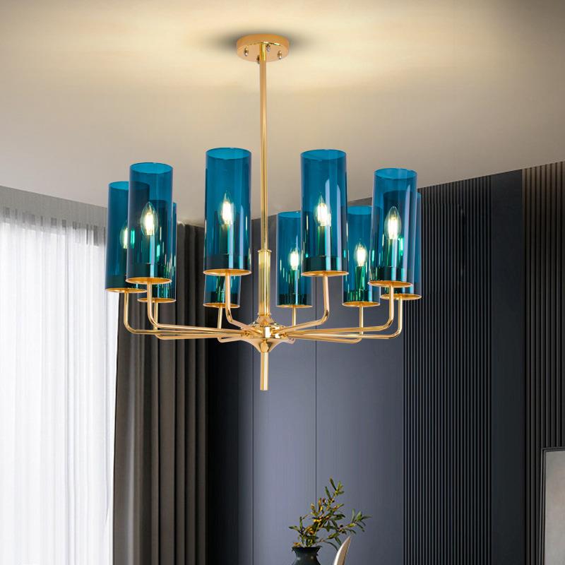 后现代轻奢客厅主灯现代简约卧室设计师大气艺术餐厅蓝色玻璃吊灯