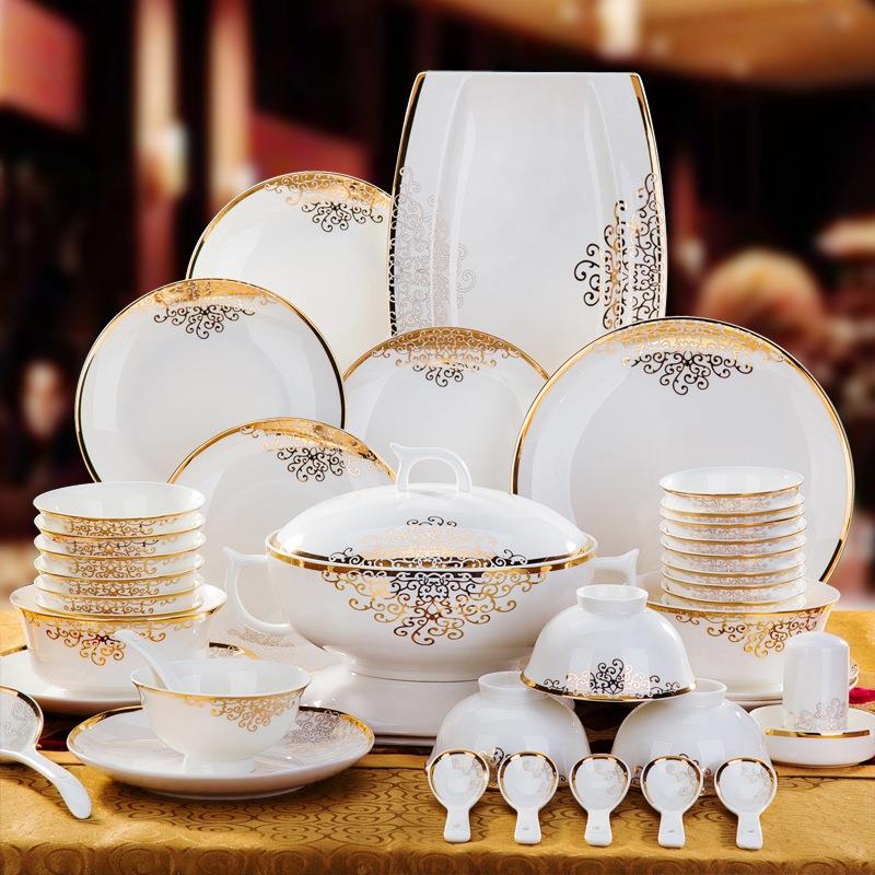 骨瓷餐具套装碗盘碟家用碗筷盘子前程似锦太阳岛60头