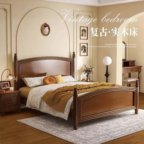 复古美式实木床简约现代.米.主卧室双人大床欧式高箱储物婚床