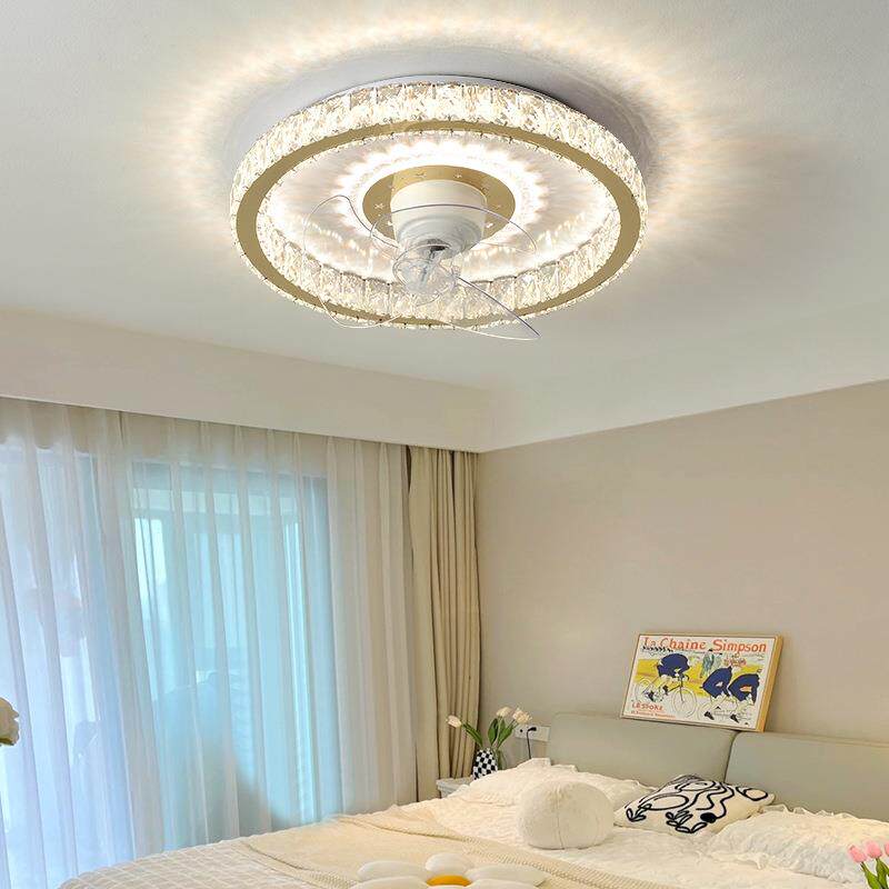 2026新款轻奢水晶风扇灯卧室吸顶灯带风扇简约现代家用全光谱风扇