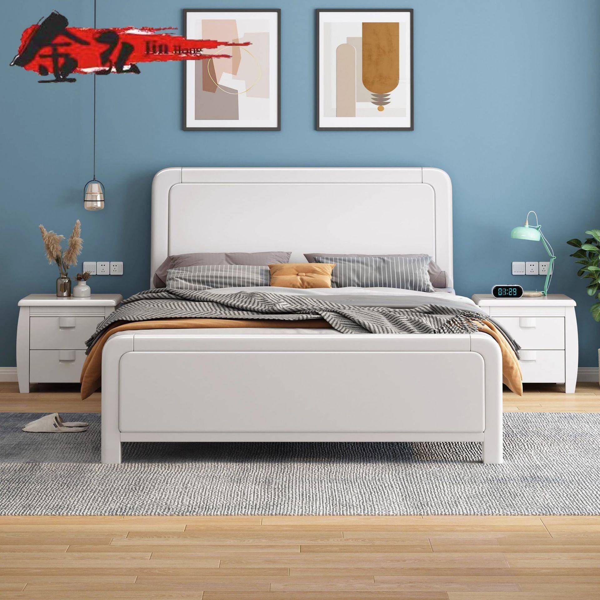 北欧实木单人床1.2米白色小户型1m宽1.35/1.5M儿童轻奢抽屉储物床