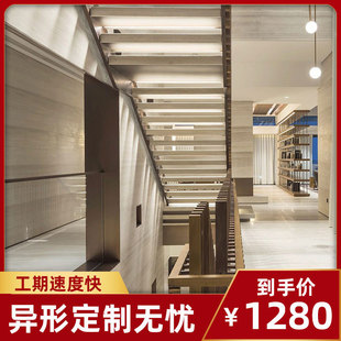 酒店大堂工程实木木饰面柱楼梯扶手厂家别墅楼梯大柱铝艺起步柱
