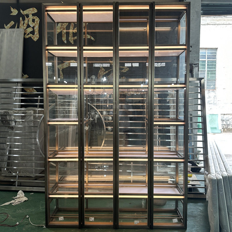 现代简约不锈钢红酒柜亚克力展示架客厅靠墙带灯红酒架烟酒展示柜