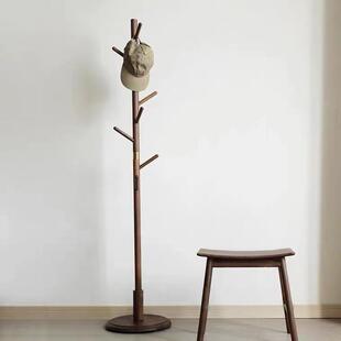 黑胡桃木衣架落地挂衣架卧室单杆简约现代家用进门实木衣帽架子