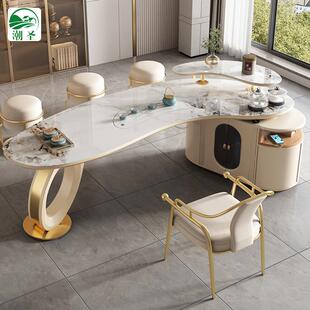 轻奢岩板茶桌现代简约高级感办公室书房家用大板功夫泡茶台椅组合