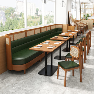 咖啡店桌椅组合复古简约设计师实木编藤椅甜品店冷饮店休闲桌椅