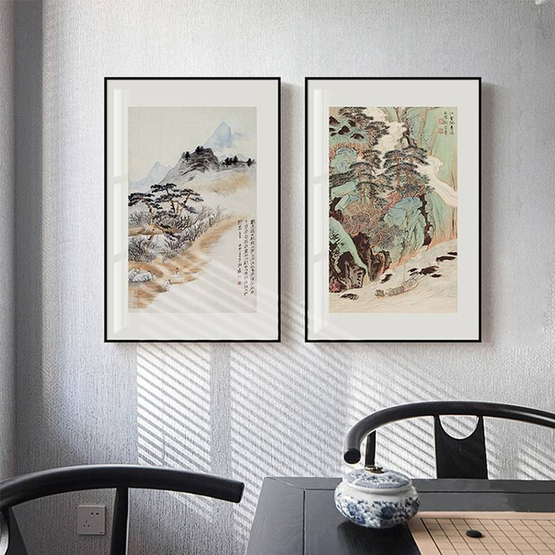曛暮 新中式客厅山水装饰画玄关走廊迎客松挂画中国风茶楼国画