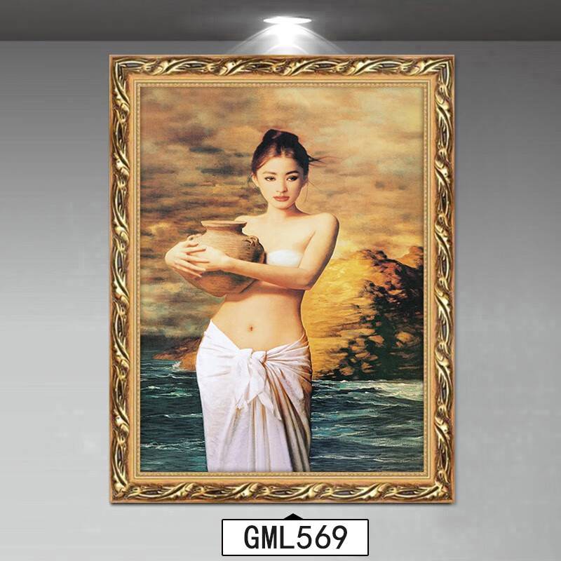 林格印象抱陶女挂画美女卫生间洗手间装饰画浴室酒店房间油画世界图片