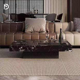 然奢石茶几意天式轻奢高端客方厅正形悬浮黑563玫瑰茶大理石盒子