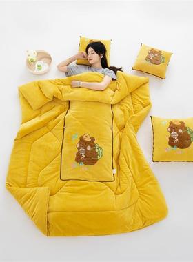 面抱觉枕加被子两用冬天厚双宝宝绒午睡毯枕头二FTS合一车上睡可