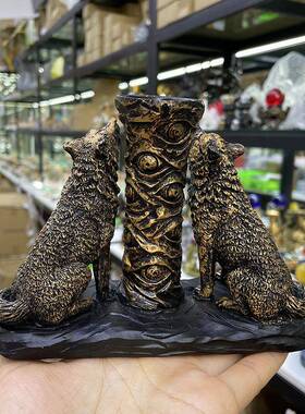 水晶球底座眼双天树脂工艺品装摆件家居办公桌面OFT饰品饰狼摆件