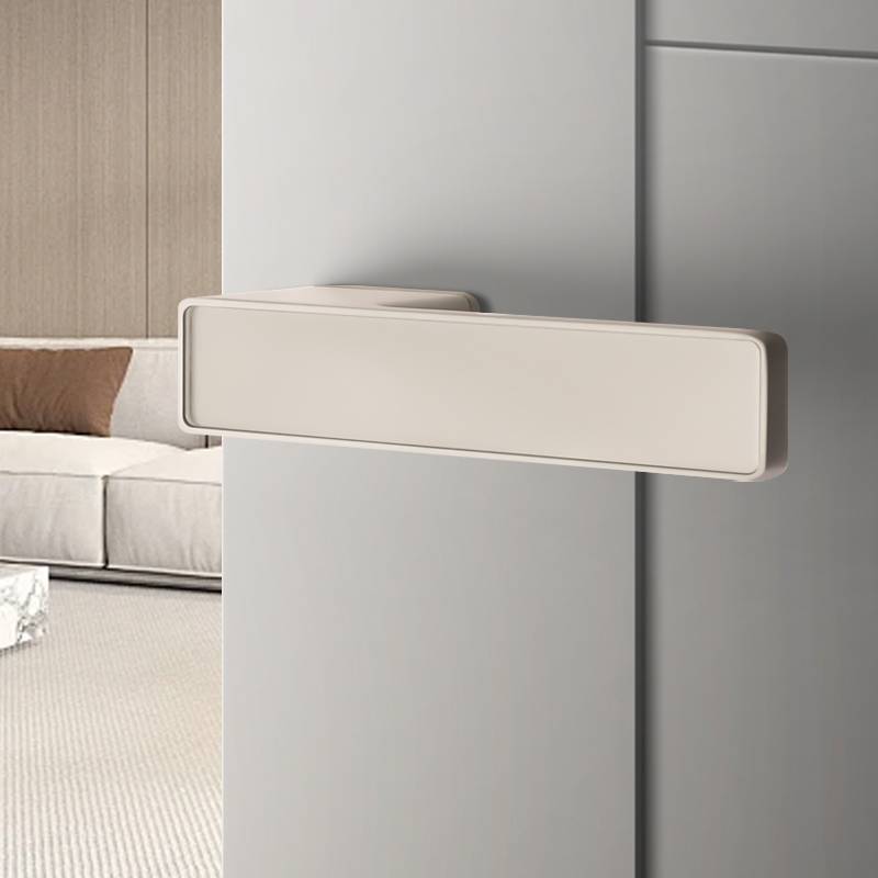 米白色极简门锁室内生态木门锁具磁吸静音卧室门把手奶油风房门锁