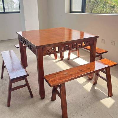 实中式面方馆饭TRU店商用八仙木桌方仿古正形方桌餐四桌餐桌椅家