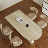 法式 复古实木餐桌洞岩板户型设计师创意半椭小靠圆岛台餐桌石DA51