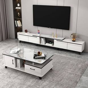 奢茶玻几客厅家简用小户型茶台现代SRX约电视柜组合钢轻化璃圆角