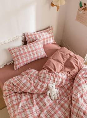 家四件套水洗亲磨毛子Q-45582三件套肤简约床单厂被套床笠学生宿