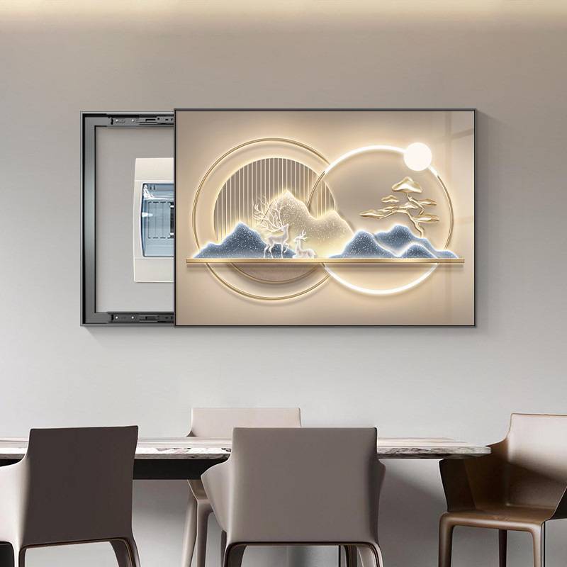 轻奢电表箱装饰画配电箱挂画遮挡电闸盒总开关推拉壁画弱电箱遮丑