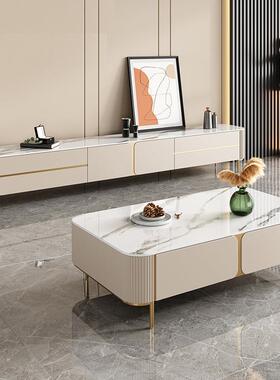 意式地型轻奢DSY632#岩板电视柜茶几组小户家用极简柜客合厅白色
