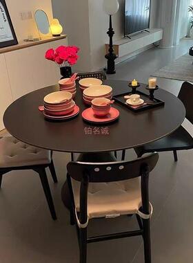 风岩板椅式家小户型家OCF用饭桌圆桌组居合圆简形餐桌现代约奶法