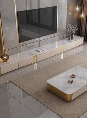 轻奢精致约合现代亮光岩板电视柜茶几组落地超YTQ简款长客厅大小