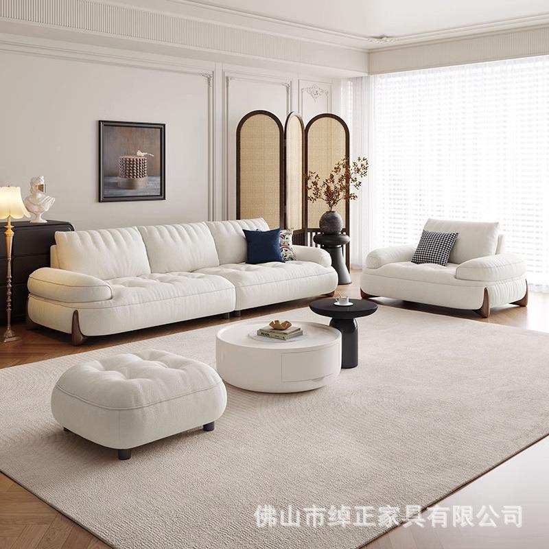 棉花艺糖布发奶油风客厅简约202309小户型法云朵沙猫式爪布沙发弧