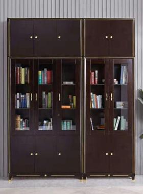 轻奢木书自组合简由约SEF现代储柜物柜收纳柜香樟实木玻璃门书架