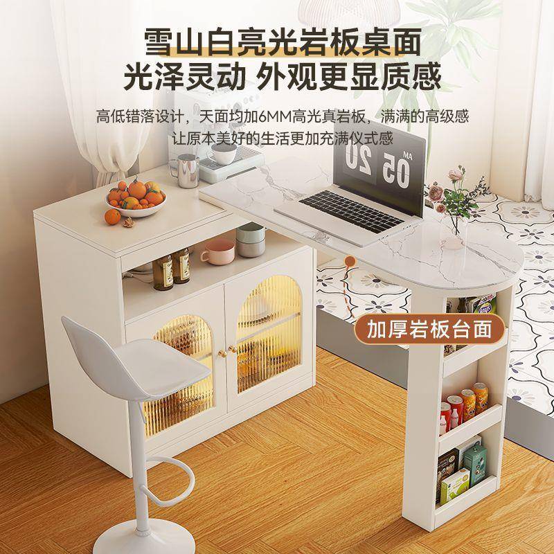 jg奶油风吧台桌子家用酒柜实木隔PMU厅断柜客岩伸板餐边小柜型缩