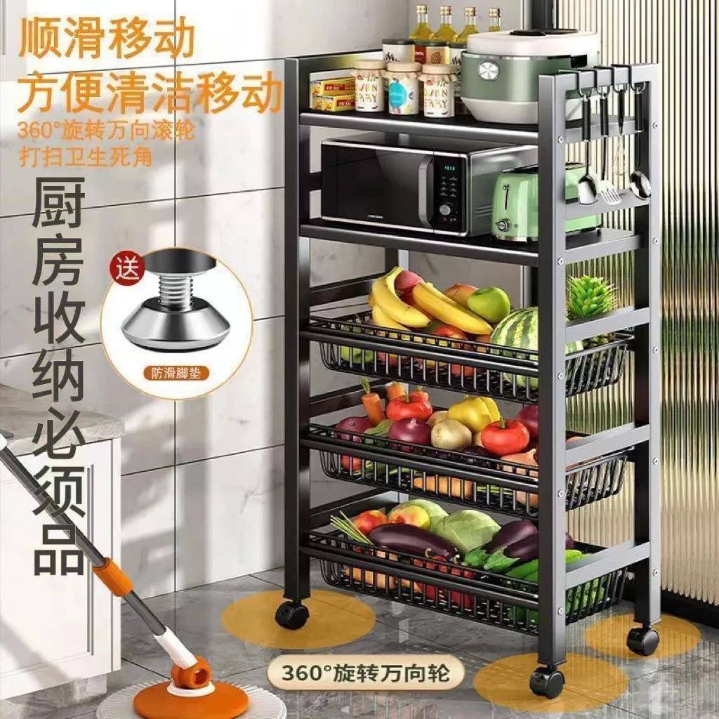 厨房菜篮子置物架多层蔬菜收纳架家用落地多功能带轮小推车储物架