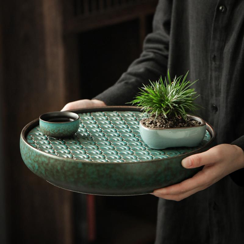 式mz-1168圆形茶盘小号茶台工陶日瓷简约储大水干手泡茶盘号壶承