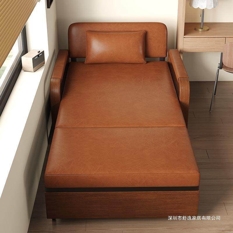 新款沙发001床伸中式折叠用床多功一体两双人客厅油蜡能皮沙发床