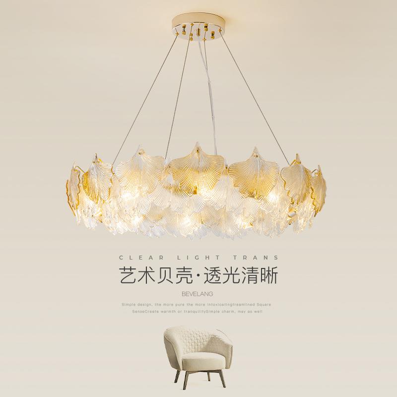 客厅吊灯法式轻奢复古水晶卧室灯创意复古银杏叶高档餐厅led灯具