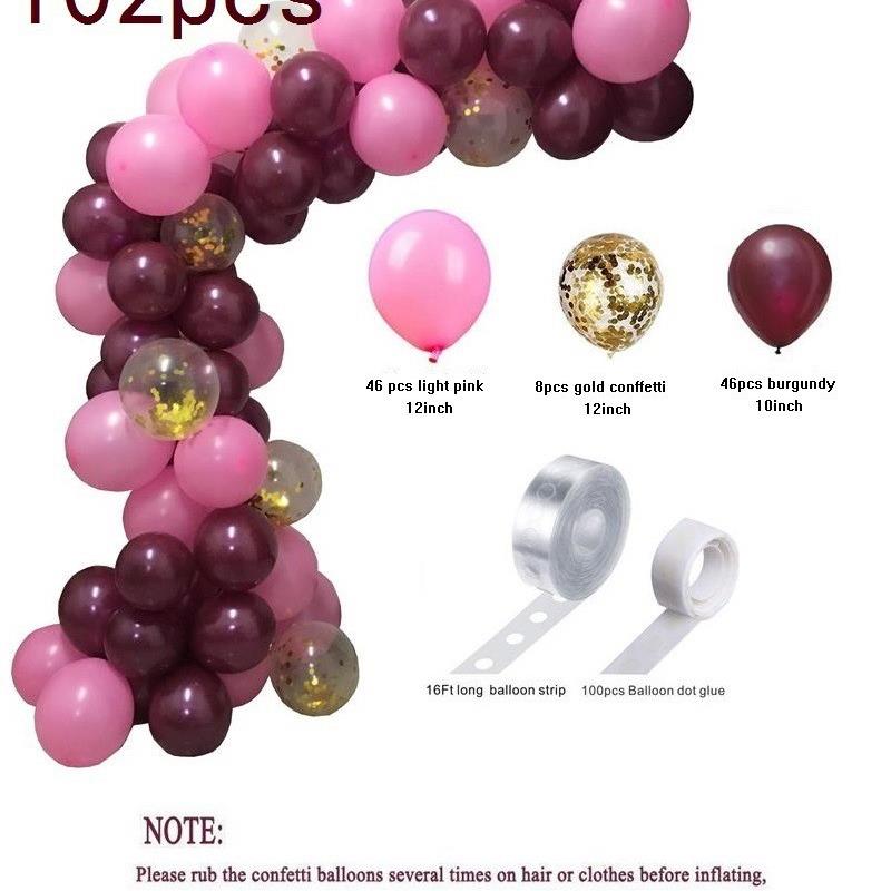 适配跨境热卖102pcs酒红玫红气球链粉红系列气球套装生日派对装饰