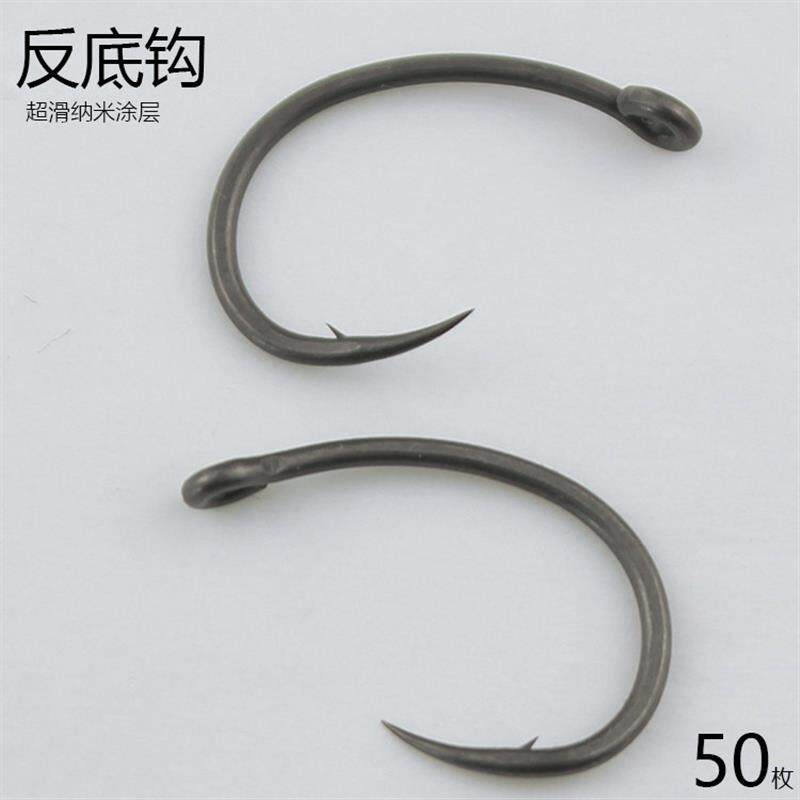 适配管付欧式鲤鱼钩反底钓驼背钩歪嘴鱼钩特氟龙涂层带圈草青鱼钩