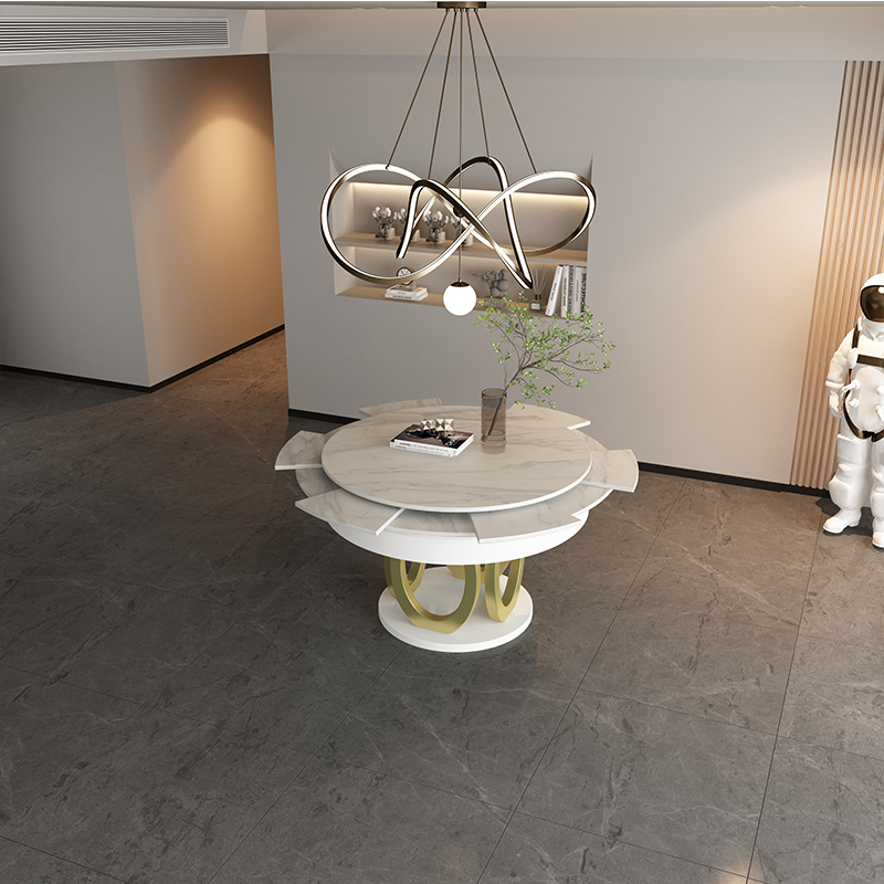 现代简约c折叠岩板餐桌轻奢家用小户型旋转伸缩圆桌省空间可定制