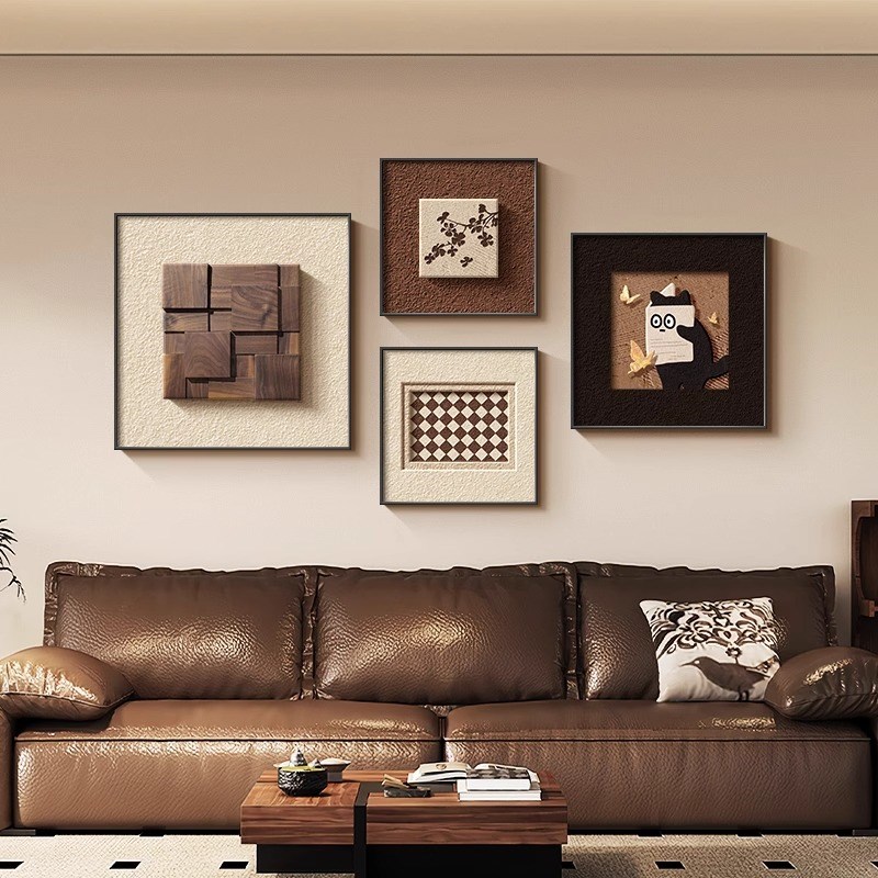 中古风猫咪客厅装饰画法式复古沙发D背景挂画高级感拉美德组合壁