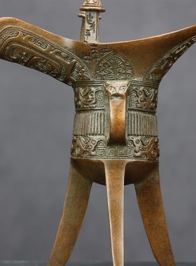 陕西周原博物馆覆刻紫铜材质商父辛爵高20.5长17宽8装饰家居摆件