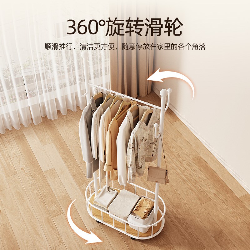 可移动挂衣架带j镜子卧室落地式全身镜一体衣帽架全身镜子置物架