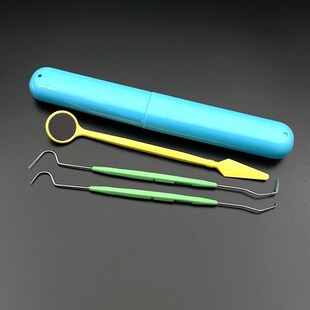 双头剔牙针不锈钢弯钩抠牙针塑料手柄家用洁牙齿工具口腔科探针盒