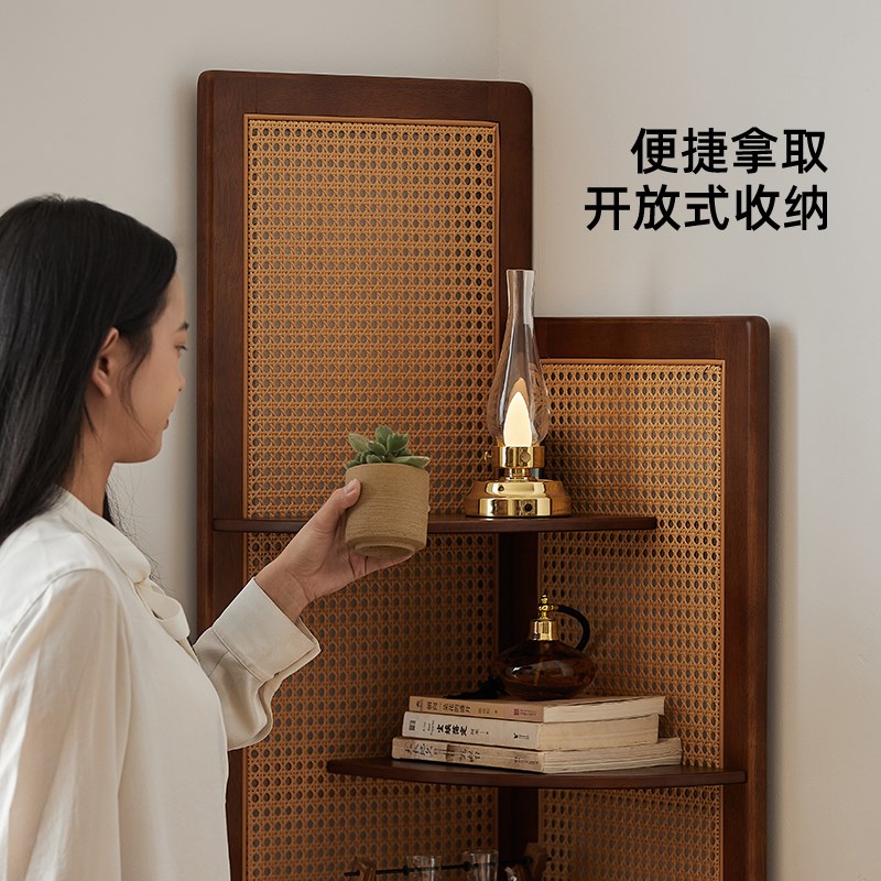 客厅卧室落地置物架杂物收纳分层架空间利用转角收纳架藤编储物架