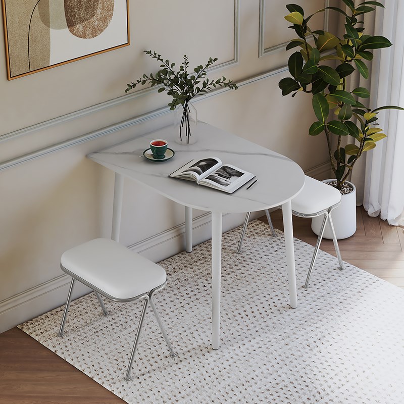 现代奶油风岩板家用餐桌简约新z款小户型白色半圆岛台饭桌椅组合