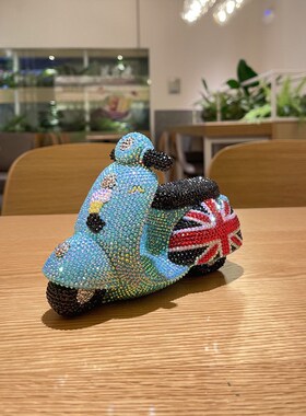 贴钻DIY手工英伦风树脂手绘复古摩托车 存钱罐摆件创意家居摆饰