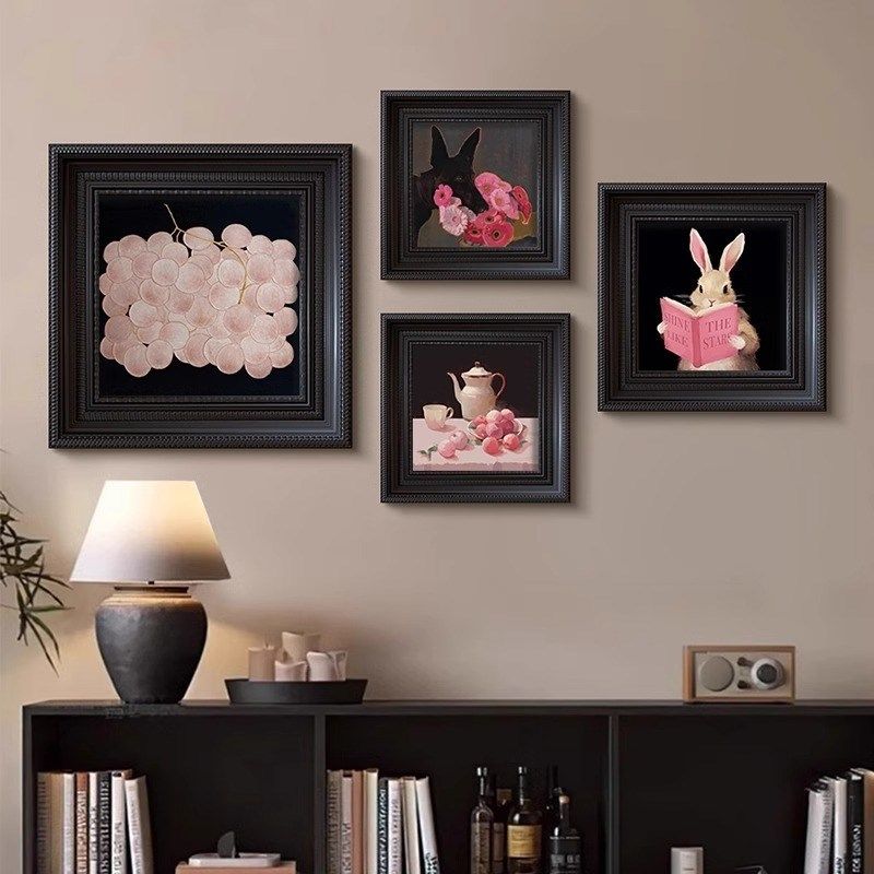 法式复古客厅装饰画中古风餐厅艺术挂画高级感粉色组合玄关过道画,家居饰品,现代装饰画,淘宝优惠券,粉丝福利购,淘宝优惠卷