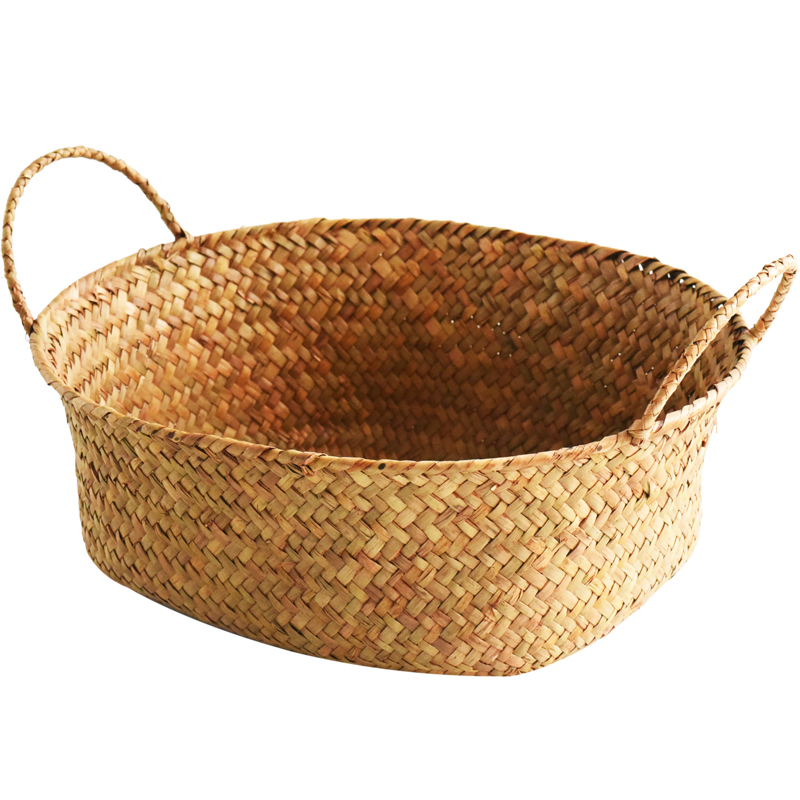 手工草编水果收纳篮桌面藤编果盘厨房储物篮家Q用杂物整理筐置物