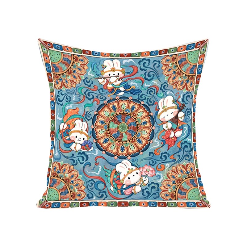 敦煌莲花飞天兔新版十字绣手工线绣沙发抱枕客厅高级感年轻人刺绣