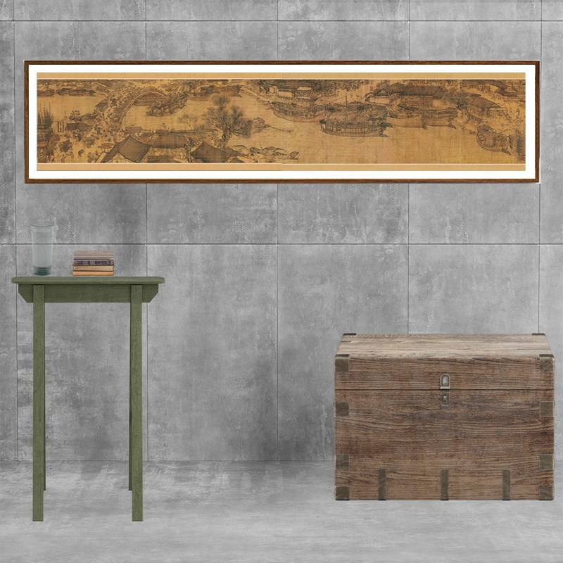 196x34两幅清明上河图拼图框实木铝合F金挂墙98*34富春长相框定制