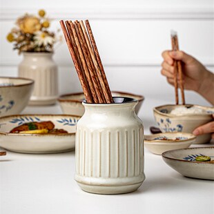 芦苇家居好物竖纹反口浮雕筷子筒厨房刀叉工具收纳罐陶瓷摆件